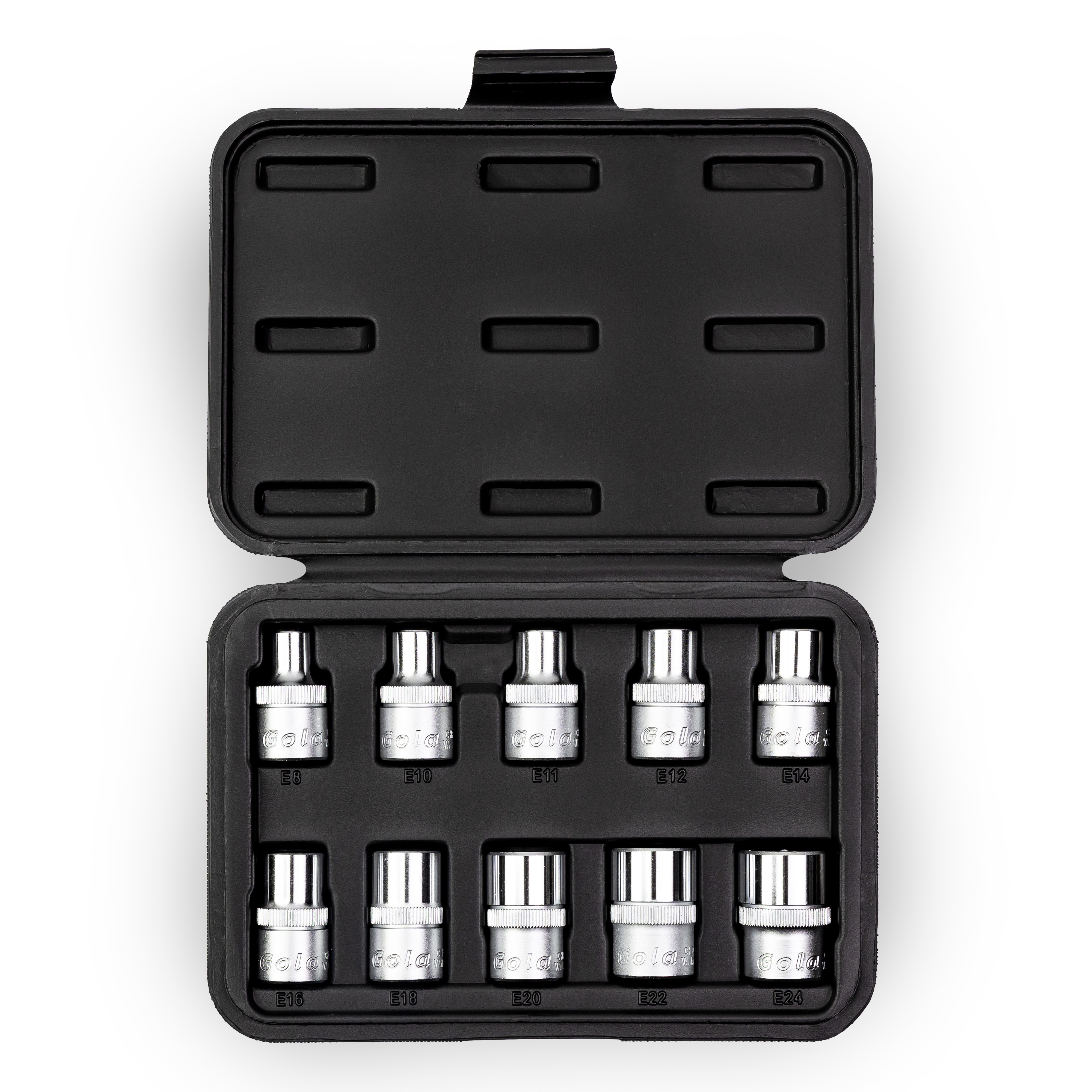 GOLA sada nástrčných hlavic TORX E 1/2", 10 dílů